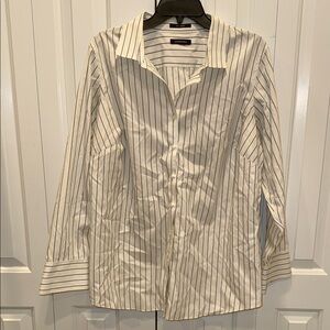 Lands' End Women's White and Black Striped Button Down Shirt